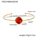Gold Thin Open Bangle Cushion Czech Glass Center Stone view 11