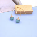 Gold Tone Long Wire Textured Resin Ball Drop Earrings view 9