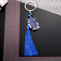 Silver Tone Crystal Blue Evil Eye Owl Tassel Split Ring Keychain view 4
