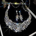 Silver Crystal Bib Necklace Set Matching Teardrop Earrings view 2