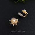 Gold Sunburst Pearl Clear CZ Stud Clip Earrings Two Ways view 6