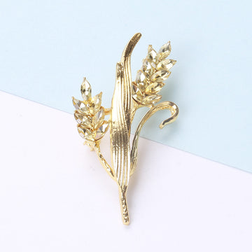 Gold Tone Rhinestone Wheat Brooch Crystal Grain Pin