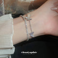 Silver Tone Double Strand Butterfly Bracelet With Clear Crystal Row view 3