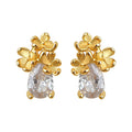 Gold Tone Flower Cluster And Clear Teardrop Stone Stud Earrings view 5