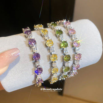 Multicolor Faceted Stone Tennis Bracelet with Box Clasp