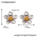 Textured Five Petal Flower Stud Earrings Gold Or Two Tone view 7