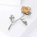 Two Tone Long Stem Rose Brooch With Polished Metal And Sculpted Decorative Details view 5