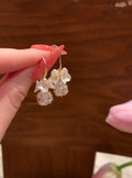 Gold Tone White Flower Crystal Drop Hook Earrings With Decorative Details view 6