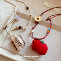 Red Apple and Coffee Fabric Pendant Cord Necklace Jewelry Accessory view 4