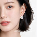 Silver Tone Irregular Oval White Pearlescent Center Stud Earrings view 2