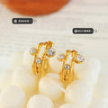 Gold and Silver Open Hoop Earrings with Clear Zircon Accents view 2
