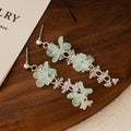 Green and White Translucent Flower Vine Stud Earrings view 6