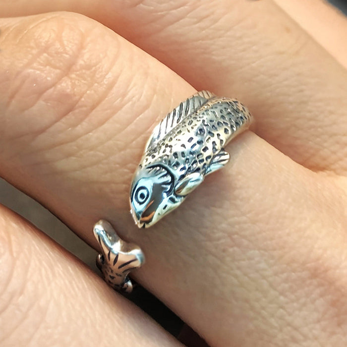 Antique Silver Koi Fish Open Wrap Band Fashion Ring Sizes