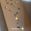 Delicate Beaded Lariat Necklace with Shell and Starfish Charms view 4