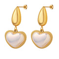 Teardrop Stud Heart Glass Pearl Drop Earrings Gold Steel view 5
