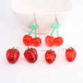 Silver Tone Strawberry and Cherry Fruit Resin Hook Earrings view 2