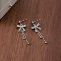 Silver Bow Double Chain Clear Look Dangle Earrings view 3