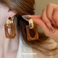 Geometric Resin Link Drop Earrings in Cream and Brown view 4