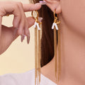 Enamel Letter K Multi Chain Tassel Earrings in Black and White view 4