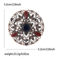 Vintage Round Floral Brooch with Blue and Red Crystal Accents view 5