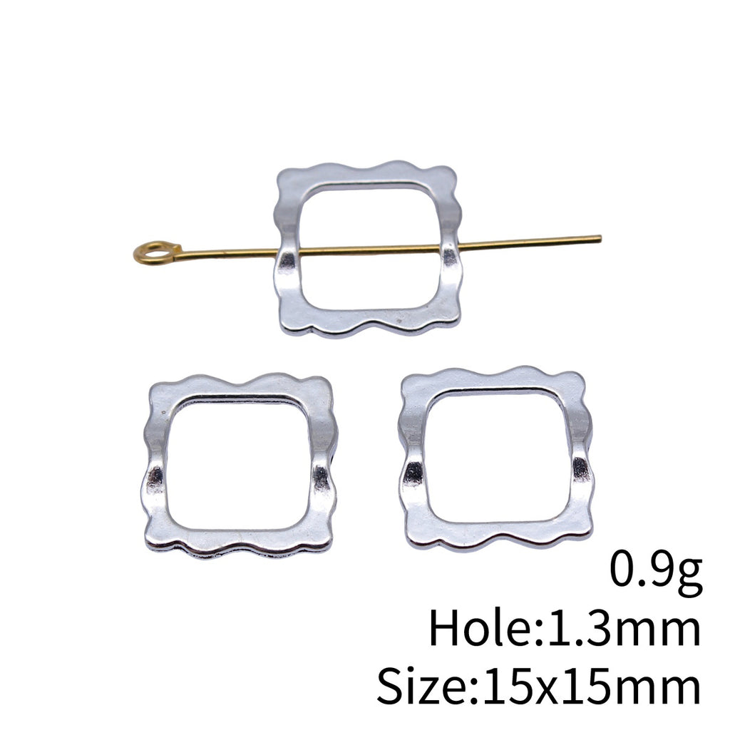 15x15mm 0.9g Multicolor Zinc Alloy Hollow Lace Square Loose Metal Beads for Bracelet DIY Making
