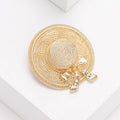 Gold Tone Woven Texture Hat Brooch Ribbon Bow Detail Style view 2