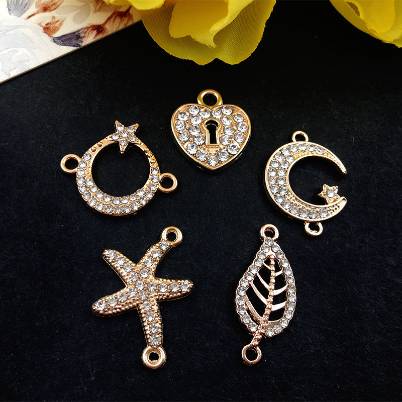 Rhinestone Zinc Alloy Crown Music Note Starfish Leaf Connector Charms for DIY Jewelry