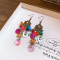 Antique Tone Sequin Chandelier Earrings with Reflective Details view 9