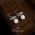 Silver Grey Crystal Bow Glass Pearl Drop Hook Earrings view 4