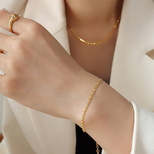 Gold Flat Diamond Link Chain Necklace and Bracelet Set