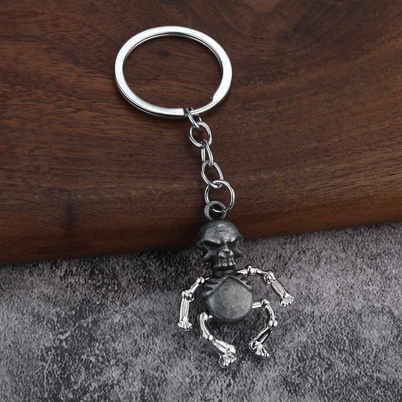 Movable Robot Skull Alloy Metal Keychain Antique Bronze Bag Charm