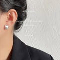 Brushed Rounded Square Stud Earrings In Gold And Silver Tone view 3