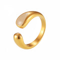 Gold Open Stainless Steel Ring Cream Or Brown Enamel Inlay view 5