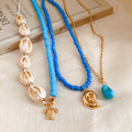 Cowrie Shell Turtle Blue Bead Layered Necklace Set view 2