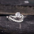 Round Clear Solitaire Swirl Pave Ring In Polished Silver Tone view 1