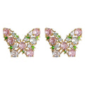 Gold Tone Pink Green And Clear Stone Butterfly Stud Earrings view 5