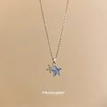 Blue Layered Star Pendant Necklace With Fine Silver Tone Chain view 3