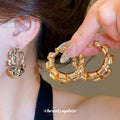 Angular Linked Metal Hoop Stud Earrings Statement Jewelry Pair view 2
