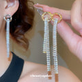 Crystal Disc Chain Tassel Drop Earrings in Gold and Silver Tones view 2