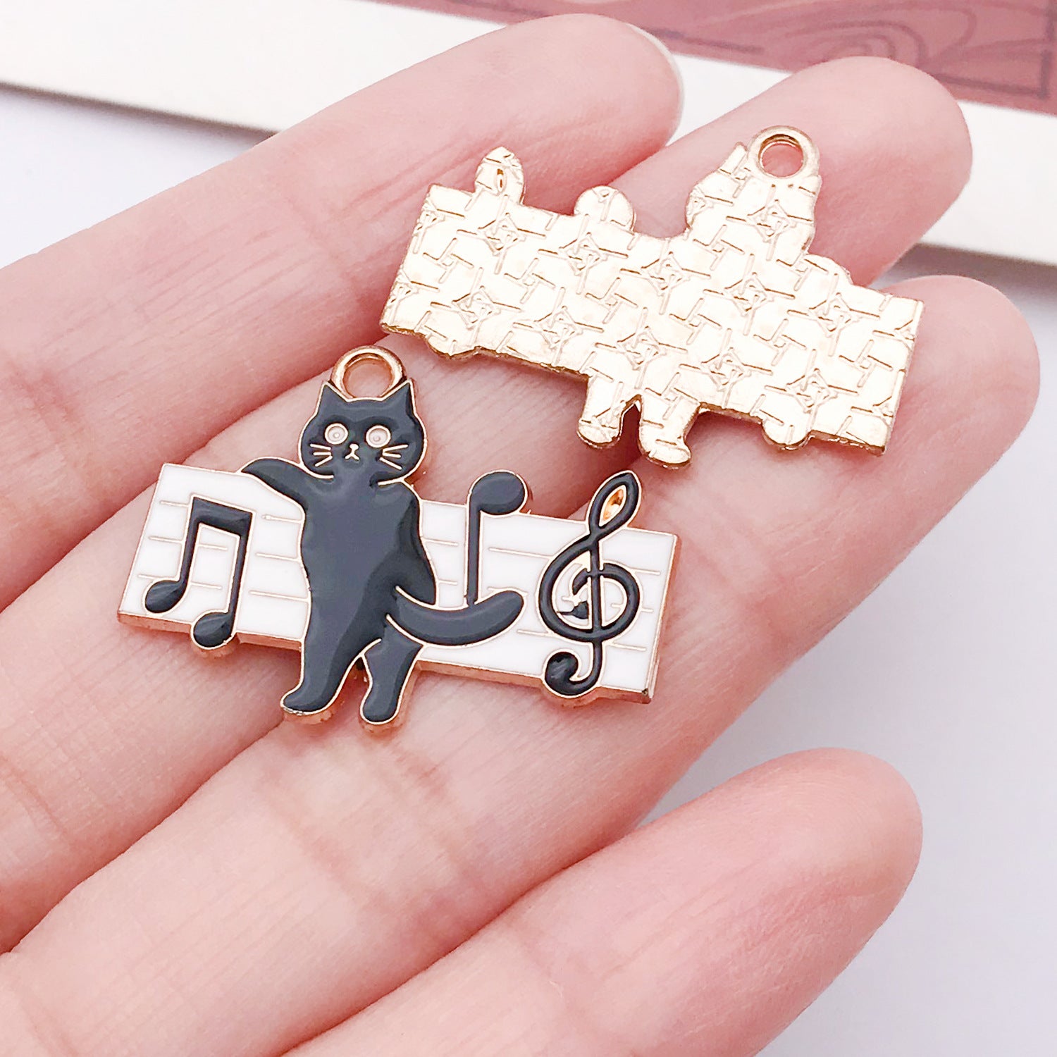 Zinc Alloy Black Cat Piano Music Note charm pendant for DIY necklace phone chain