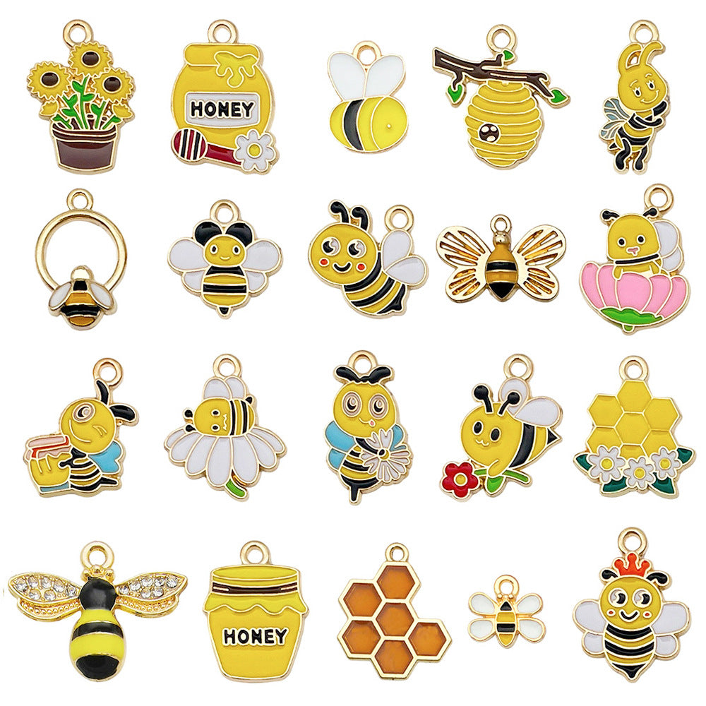 Zinc Alloy Enamel Bee Honeycomb Sunflower Charm Pendant for DIY Necklace Bracelet Keychain