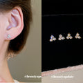 Petite Three Petal Crystal Stud Earrings in Silver Tone view 1