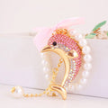 Rhinestone Dolphin Keychain With Ribbon Bow and Pearl-Look Beads view 6