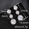 White Metal Triple Round Bezel Clear Drop Earrings Pair view 4