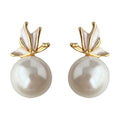 White Pearl Gold Butterfly Wing Stud Earrings Pair view 5