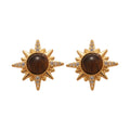 Brown Cabochon Starburst Stud Earrings With Pearl Accents view 5