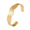 Wave Textured Open Cuff Bracelet Stainless Steel Gold Steel Tone view 5