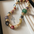 Gold Wrapped Multicolor Ceramic Bead Chunky Collar Necklace view 6