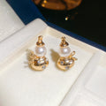 Gold Tone Gourd Earrings in Crystal and Pearl Look Designs view 7