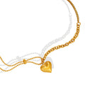 Gold Double Chain Necklace With Plump 3D Heart Pendant view 5